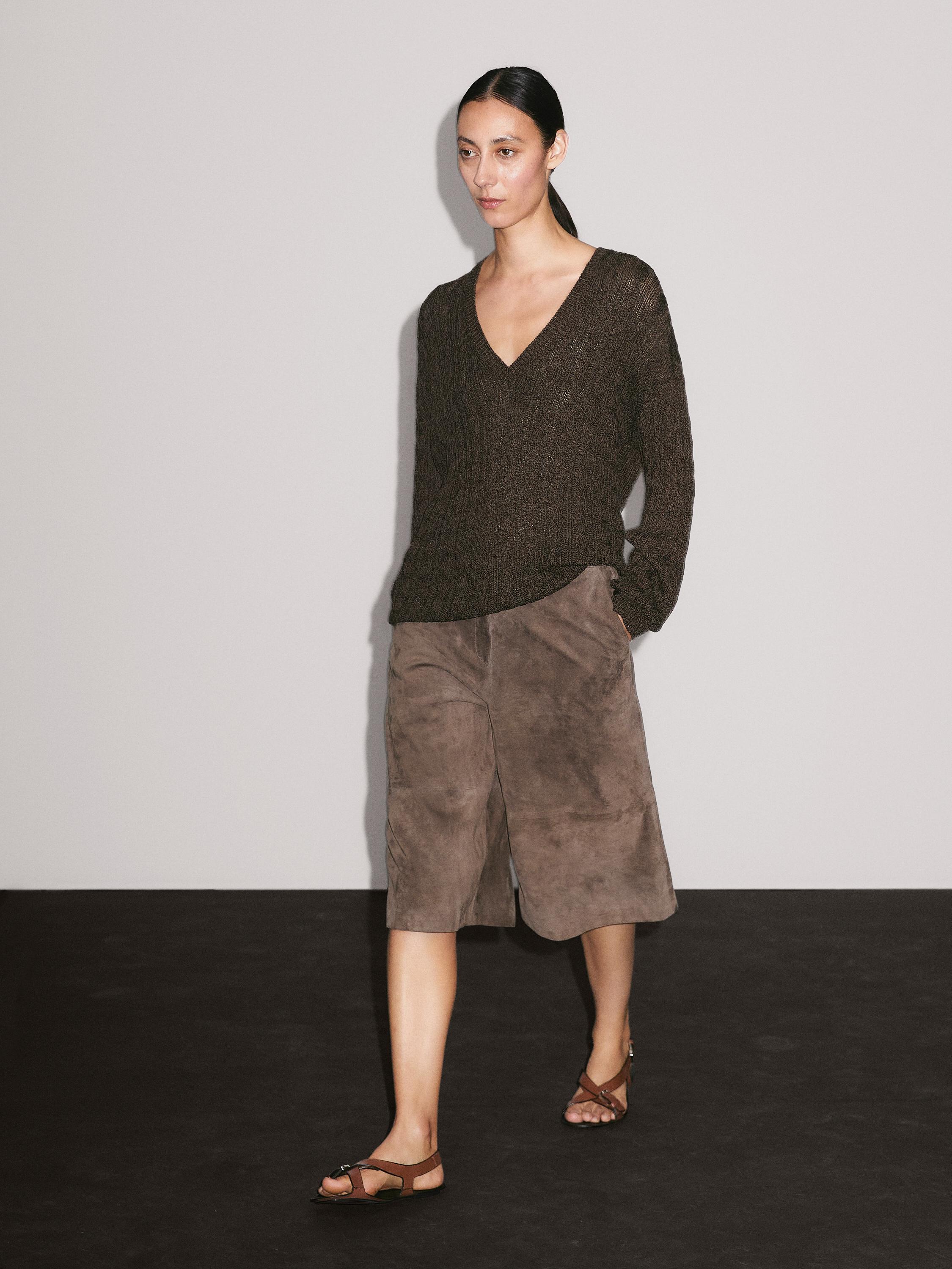 V-neck cable-knit sweater